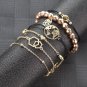 Fashion new geometric pattern world map love champagne gold beaded simple 6 piece set bracelet