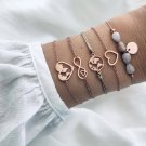 Grey Beaded Bracelet Sequined Love World Map 8 Words 5 Piece Bracelet Set