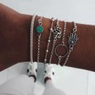 Simple beaded lotus world map palm circle set with turquoise bracelet set