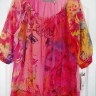 NY Collection Top Shirt Medium Print Beaded Sheer New