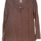 Covington Top Shirt Small Brown Ruffled Cotton NEW