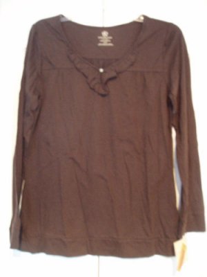Covington Top Shirt Small Brown Ruffled Cotton NEW