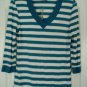 Style & Co Top Shirt Large Aqua White Stripe 3/4 Sleeve