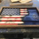Navy Reclaimed Wood Hand Built and Painted Framed Flag