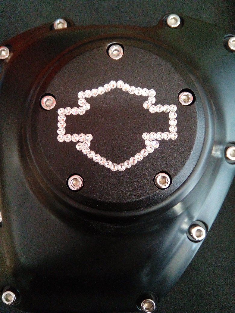 26159-4172-317BLK Harley Davidson Twincam Swarovski Point Cover BLACK "Bar N' Shie.."