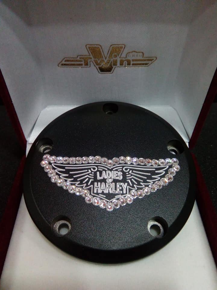 26159-4162-317BLK Harley Davidson Twincam Swarovski Point Cover BLACK "Ladies Of Harley"