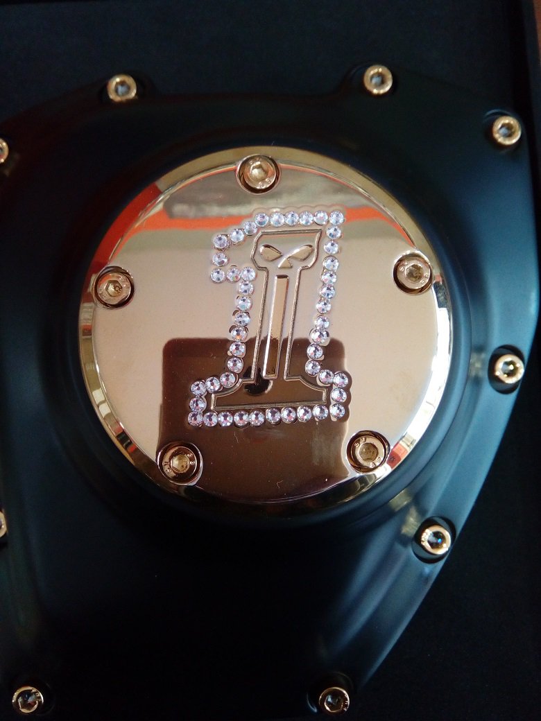 26159-2052-317GLD Harley Davidson Twin Cam Swarovski Point Cover Gold-Plated 14k Ace