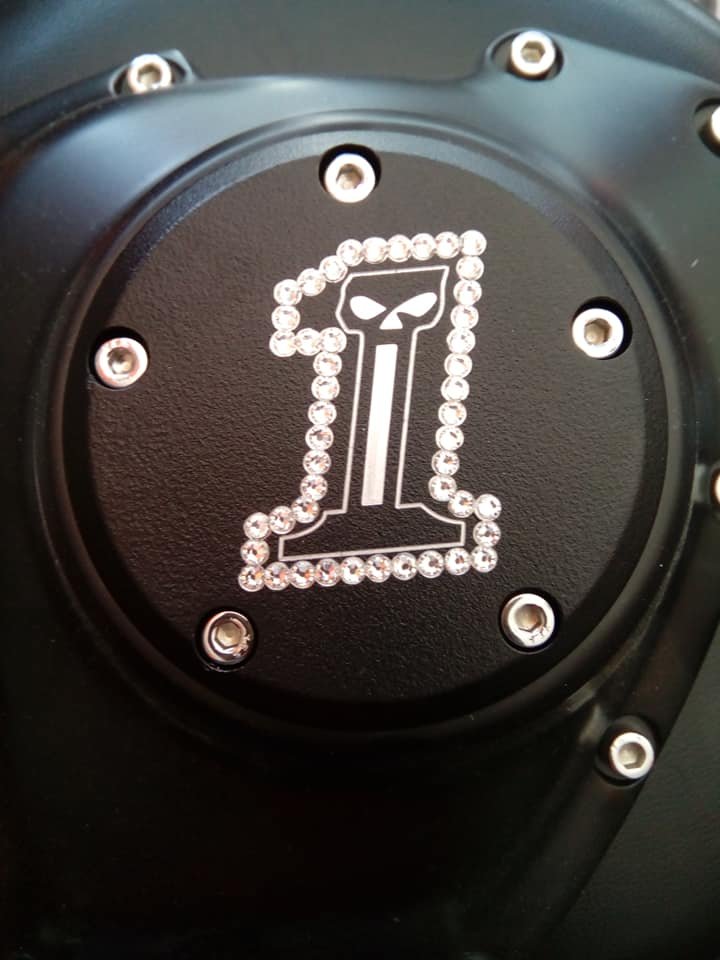 26159-2052-317BLK Harley Davidson Twin Cam Swarovski Point Cover Black Contrast-Cut 5 Holes ACE