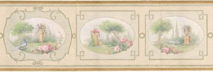 VICTORIAN PEACOCK SOFT CREAM FAUX WALLPAPER WALL BORDER