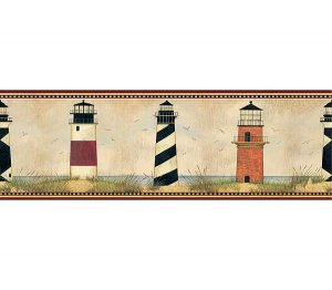 Dark Red Trim Lighthouse Legends Wallpaper Wall Border