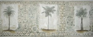 ORIENTAL BEIGE GREEN PALMS TREES WALLPAPER WALL BORDER