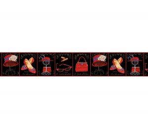 Red Black Shoes Hats Glasses Hallway Wallpaper Border