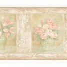 ANTIQUE CORAL ROSE FLORAL WALLPAPER WALL BORDER