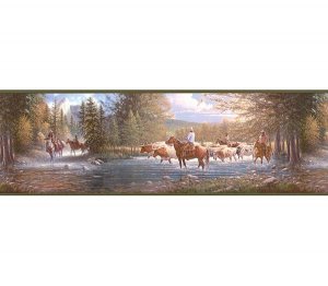 Western Horses Cowboy River Wallpaper Wall Border
