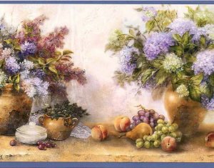 GORGEOUS BLUE LILAC BOUQUET WALLPAPER WALL BORDER