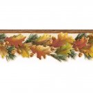 Orange Oak Leaves Acorns Wood Wallpaper Wall Border