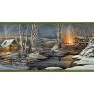 Green Winter Snow Evening Lodge Wallpaper Wall Border