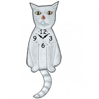White Cat Wagging Pendulum Clock