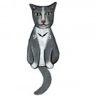 Grey Tuxedo Cat Wagging Pendulum Clock