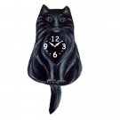 Fluffy Black Cat Wagging Pendulum Clock
