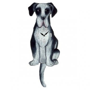 Black White Dane Mastiff Wagging Pendulum Clock