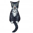 Grey Tabby Cat Wagging Pendulum Clock