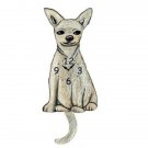 White Chihuahua Dog Wagging Pendulum Clock