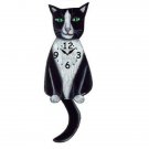 Tuxedo Cat Wagging Pendulum Clock