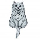 Fluffy White Cat Wagging Pendulum Clock
