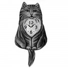 Fluffy Tabby Cat Wagging Pendulum Clock