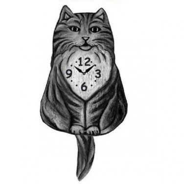 Fluffy Tabby Cat Wagging Pendulum Clock
