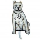 White Pointy Pit bull Dog Wagging Pendulum Clock