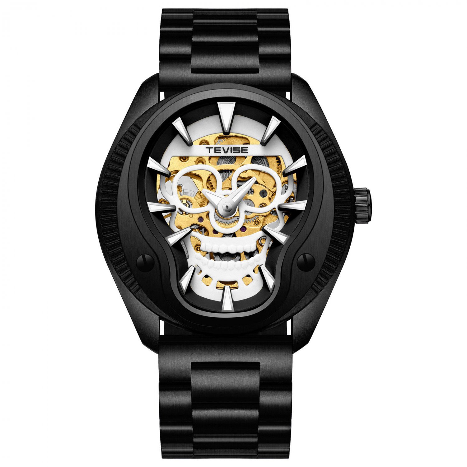 Mechanical wooded Watch Men Automatic Stainless Steel Waterproof Watch Black Wristwatch
