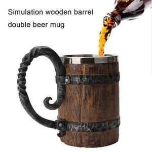 simulation wooden barrel double beer mug