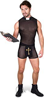 Sexy Priest Costume - Halloween Mesh Tank Top Brief Clubwear, Black
