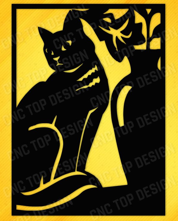 Cat and Flower art Panel Decorative for cnc plasma, router, Laser Cut, DXF cdr Svg and eps, AI File