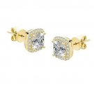 Princess Cut Halo Stud Earrings in 14K White Gold