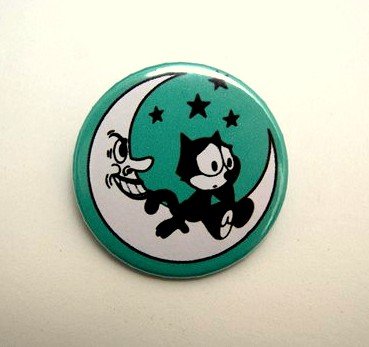 Felix The Cat on moon - 1.5 inch pinback button, clip or magnet