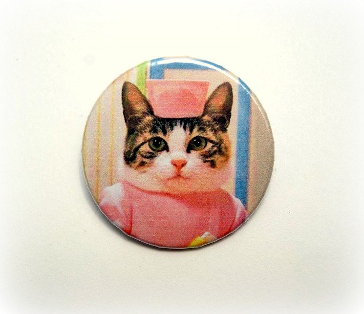 Doris the nurse cat - 1.5 inch pinback button, clip or magnet