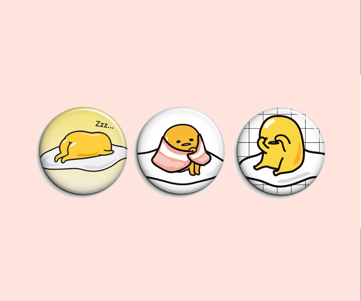 Lazy egg Gudetama ~ SET OF 3 ~ inch pinback button, clip or magnet Lazy egg Gudetama ~ SET OF 3 ~ inch pinback button, clip or magnet