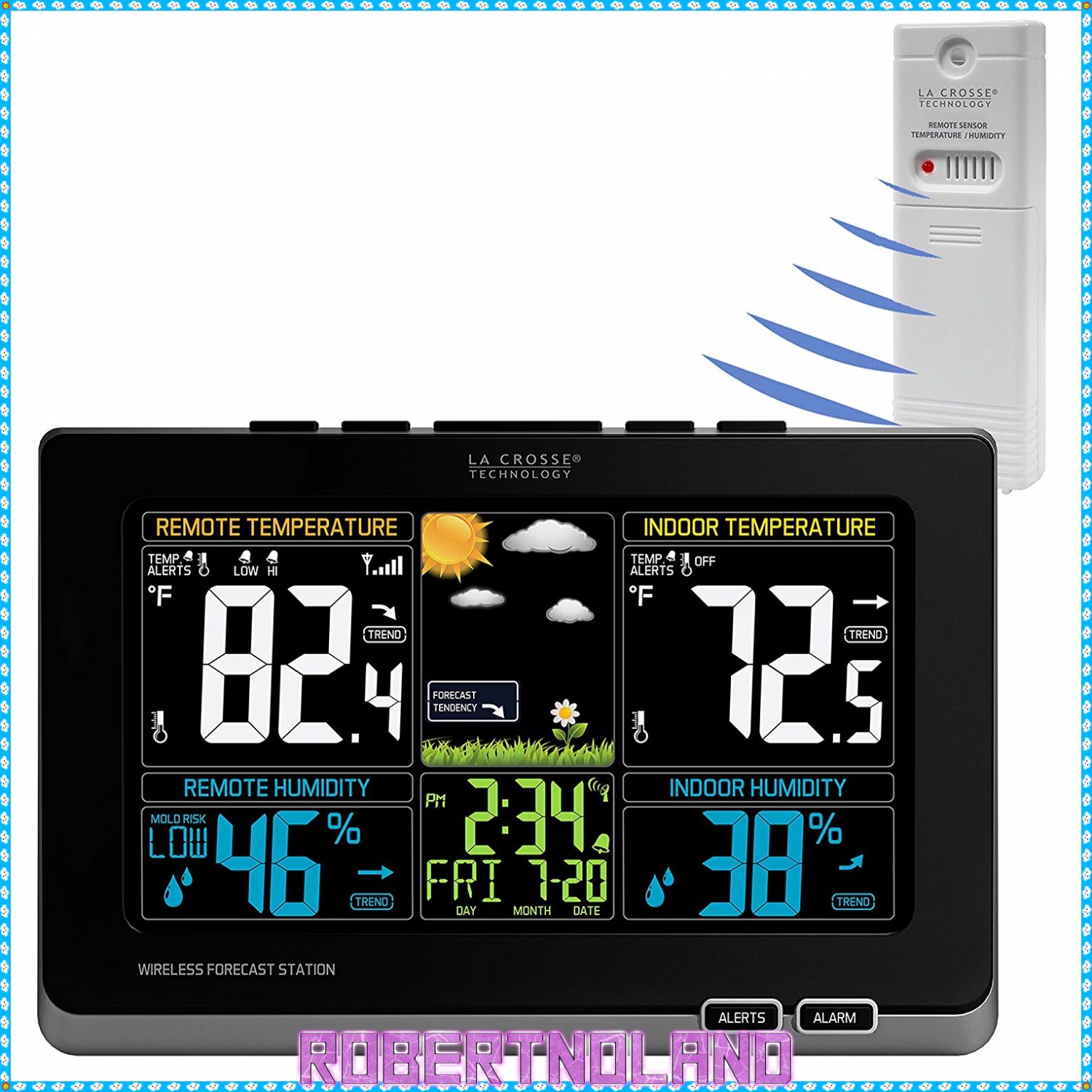 La Crosse Color-Display Weather Station with Wireless Outdoor Remote Sensore - Black, 308-1414MB-INT