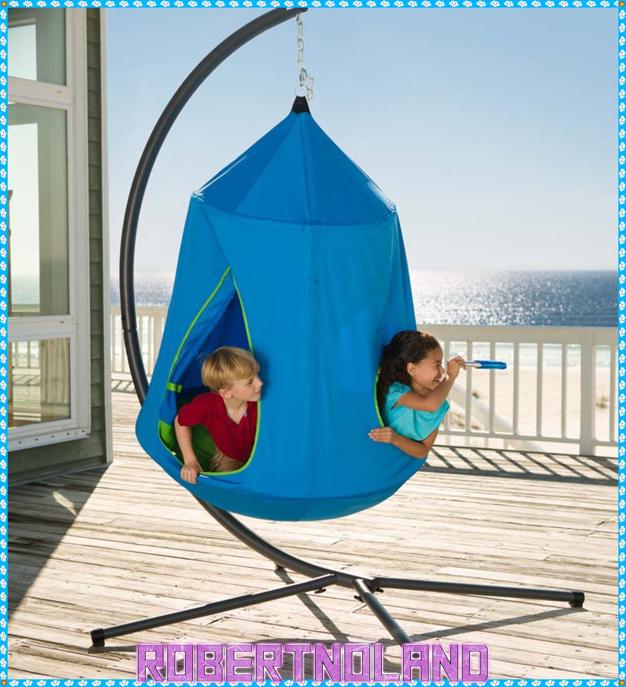 Nylon Canvas HugglePod HangOut Hanging Tent with LED Lights and Stand Special - Blue