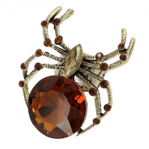 Ring Spider Crystal Topaz Rhinestones Stretch Style Gold Plate Band