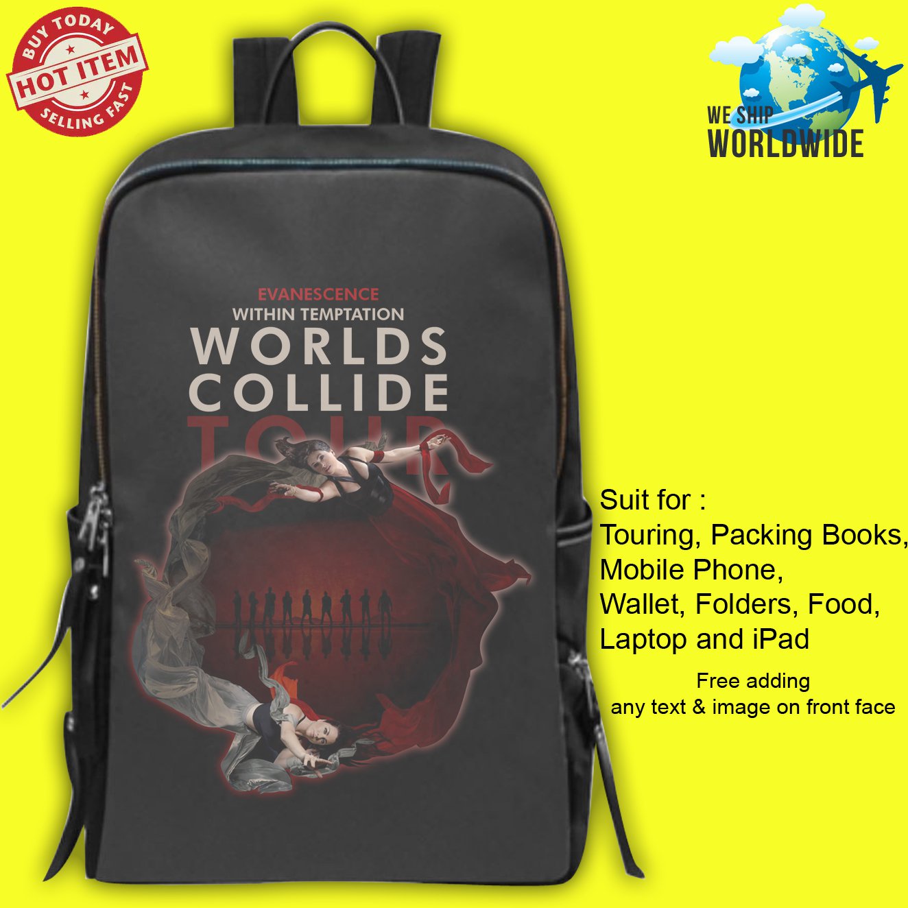 EVANESCENCE, WITHIN TEMPTATION WORLD COLLIDE TOUR Concert Album Backpack Bags