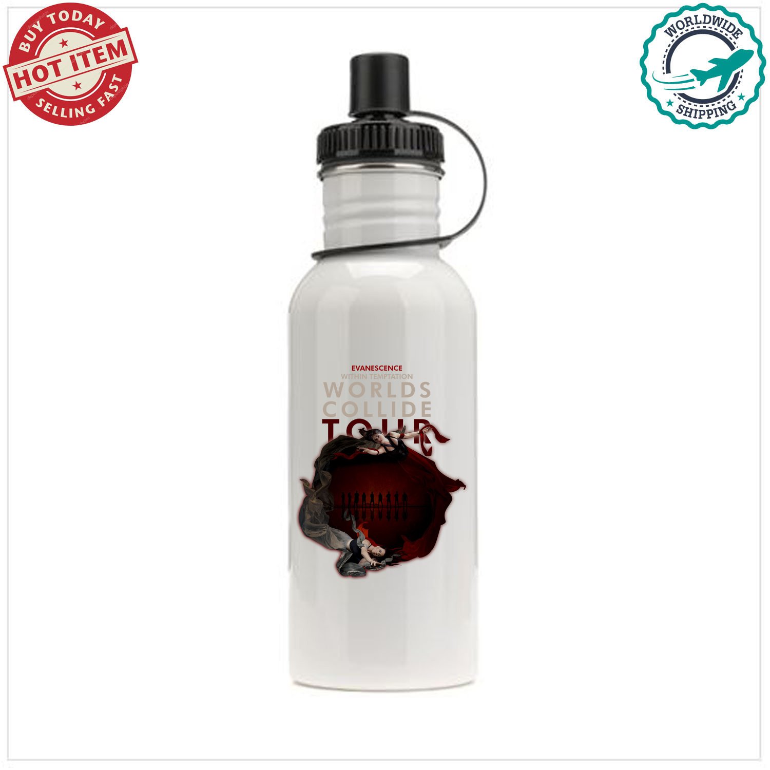 EVANESCENCE, WITHIN TEMPTATION WORLD COLLIDE TOUR Concert Album Sports School Bottle