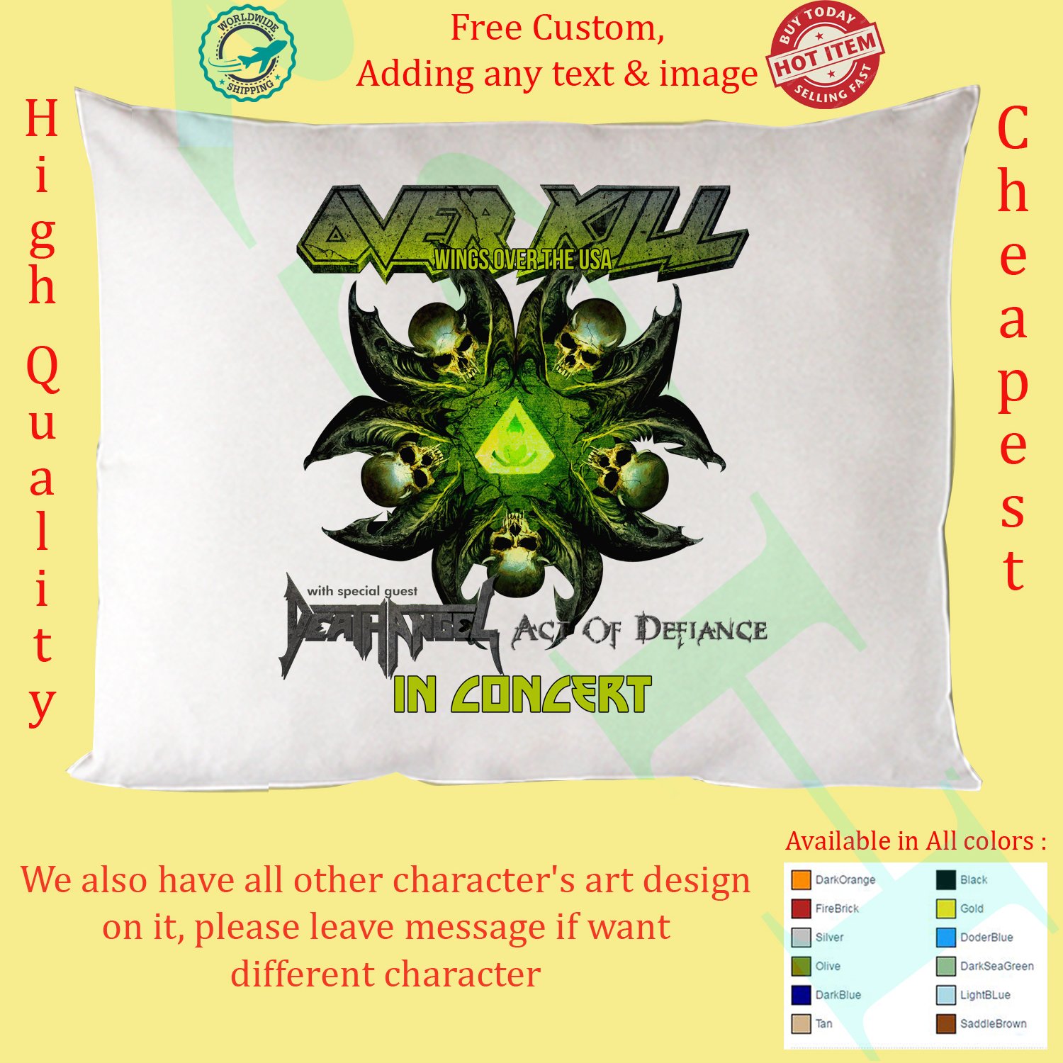 OVERKILL, DEATH ANGEL, ACT OF DEFIANCE  WINDS OVER TOUR Concert Album Pillow Cases