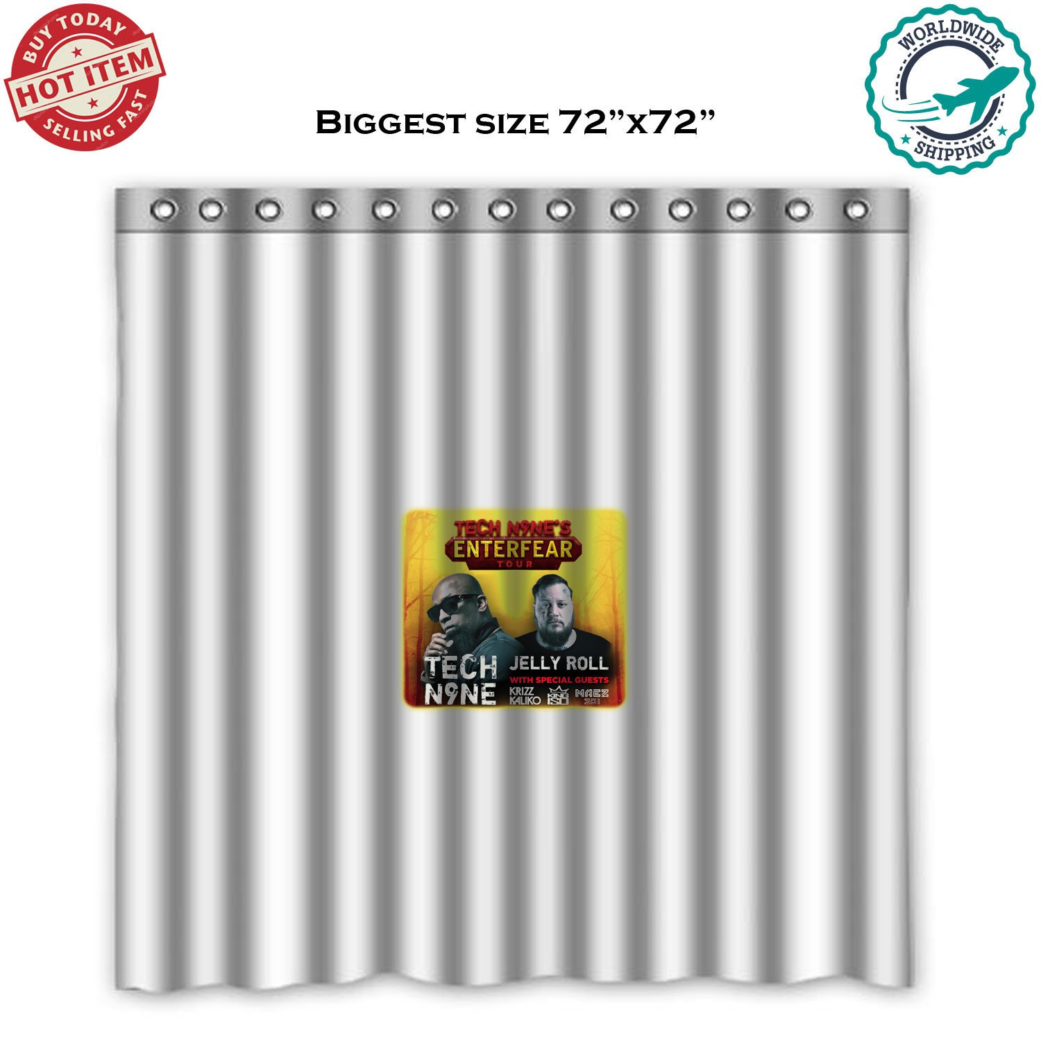 TECH N9NE, JELLY ROLL, KRIZZ KALIKO, KING ISO, MAEZ 301 ENTERFEAR TOUR Concert Album Shower Curtain