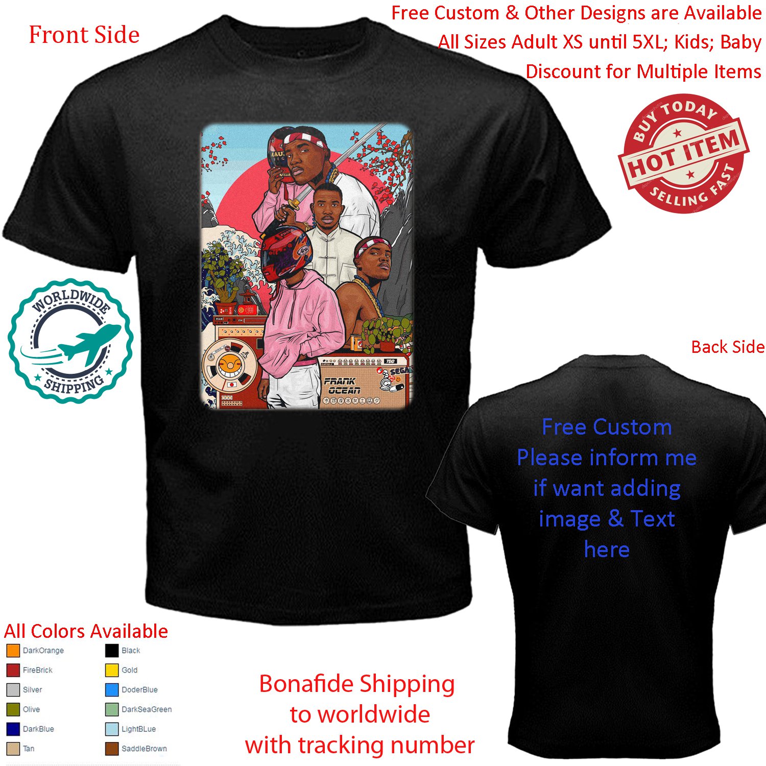 4 FRANK OCEAN  BLOND Tour Concert Album T-shirt All Size Adult S-5XL Kids Baby's Toddler