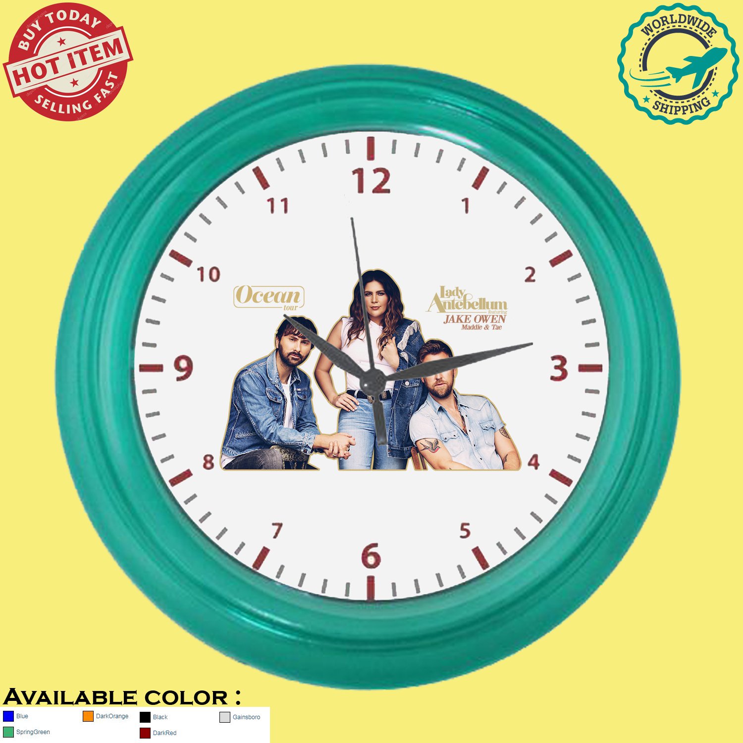 LADY ANTEBELLUM, JAKE OWEN, MADDIE & TAE OCEAN TOUR Concert Album Wall Clocks