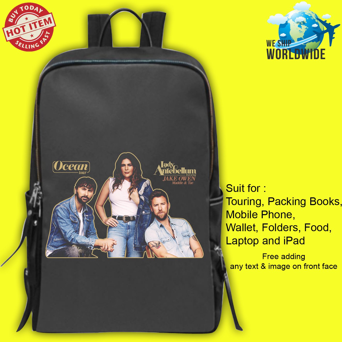 LADY ANTEBELLUM, JAKE OWEN, MADDIE & TAE OCEAN TOUR Concert Album Backpack Bags